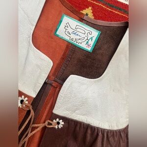 Vintage 70s Char Brown Suede Leather Patchwork Colorblock Vest, Hippie Western
